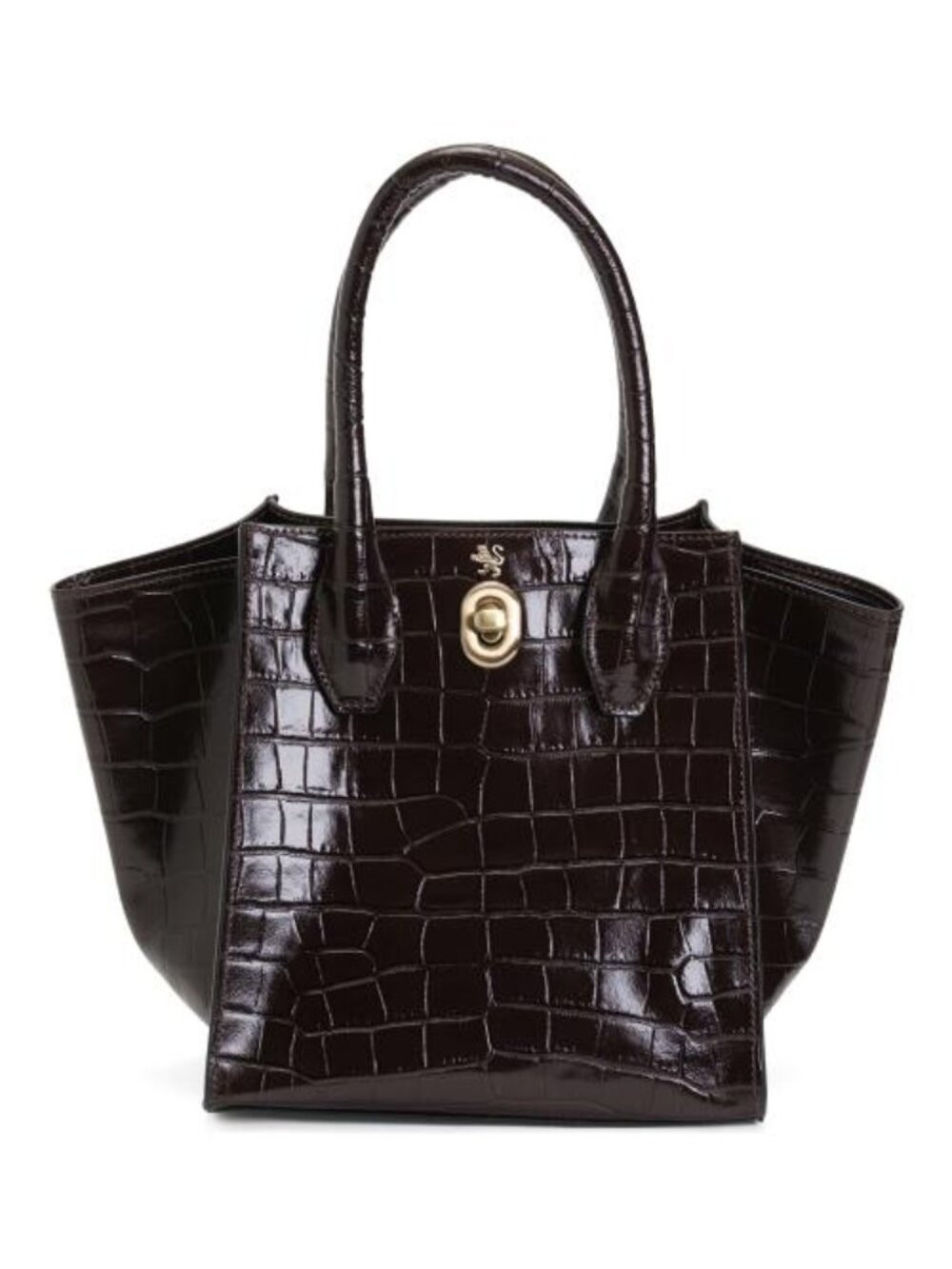 PRATESI Patent Leather Crocodile Structured Small Wing Gusset Tote - Picture 1 of 6